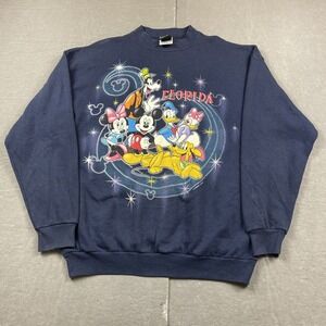 Vintage Disney Sweatshirt Mens Large Blue Mickey Minnie Goofy Donald Florida 90s